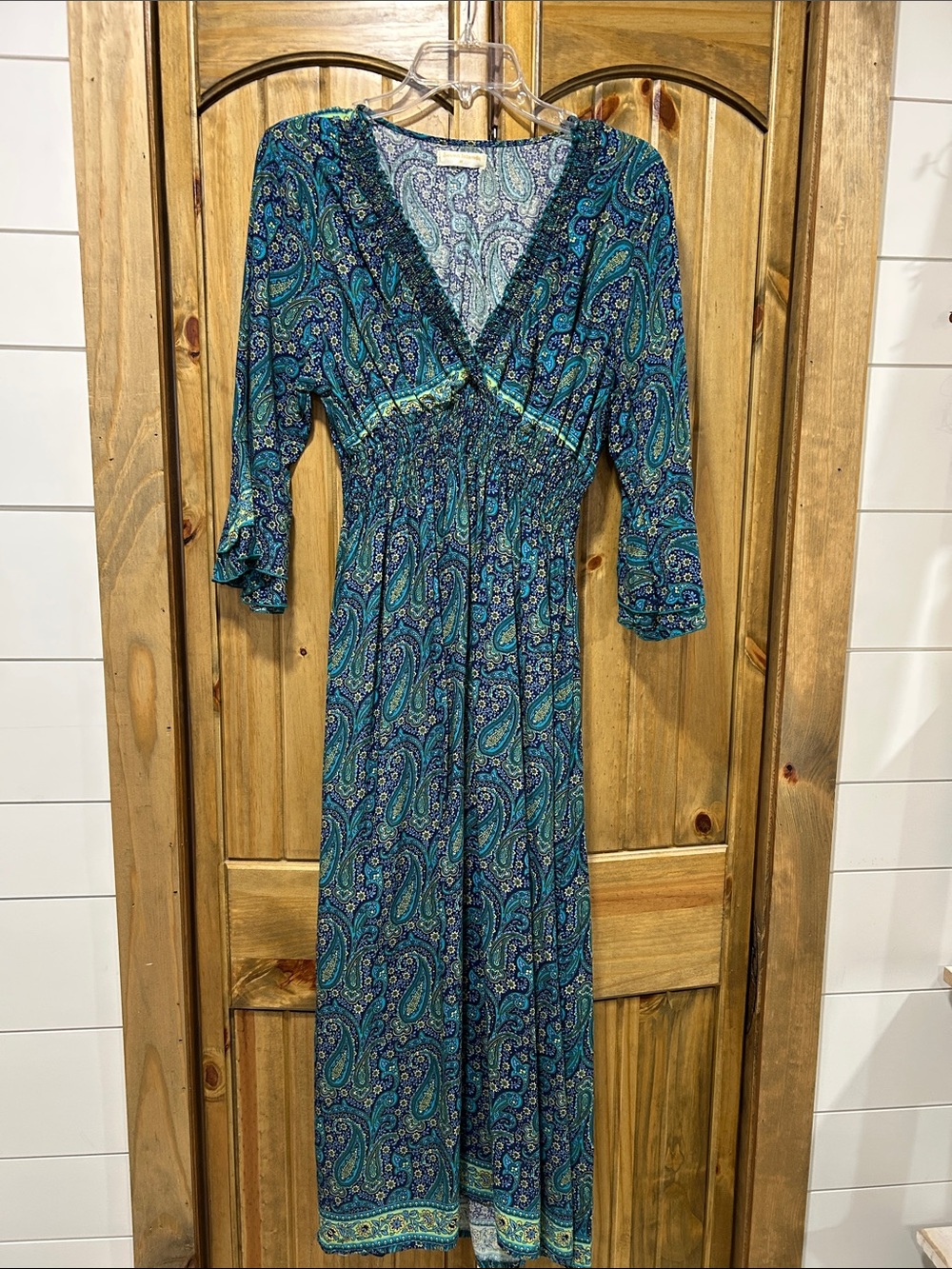Paisley V-Neck Maxi Dress in Teal and Navy